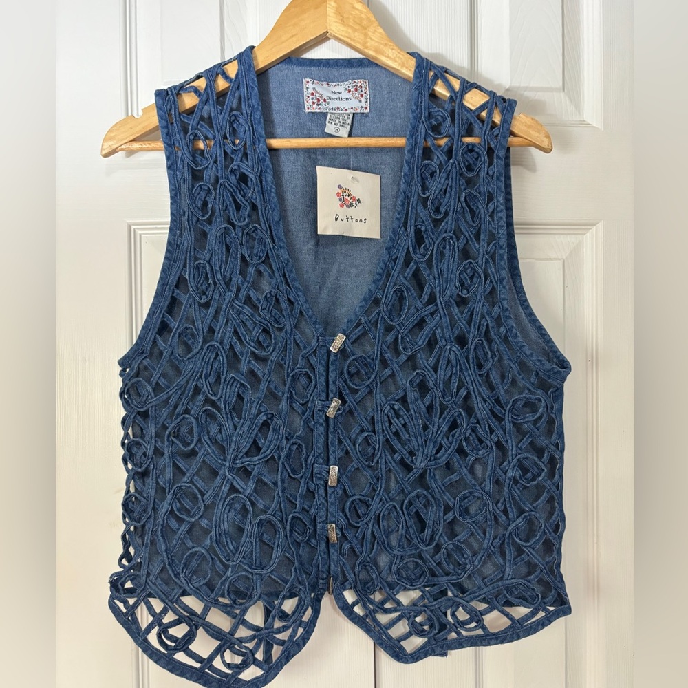 NWT Vintage Denim Embroidered Western Silver Button Vest sz Medium